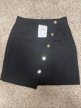 Mohito gold button asymmetrical hem mini skirt